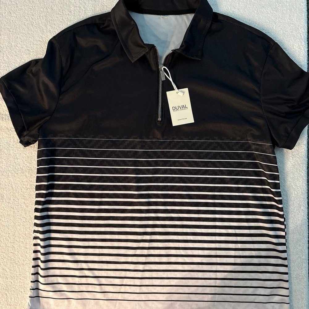 Duval Men's Black and White Striped Shirt Polo New With Tags
